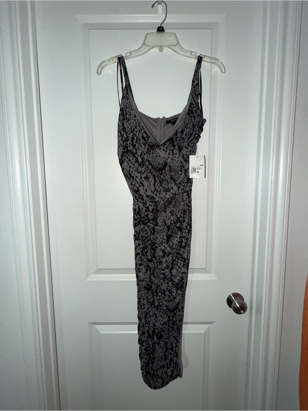 Sleek Gray Snake-Print Dress with Split